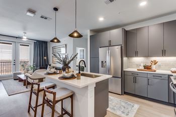 Gourmet prep islands with pendant lighting*